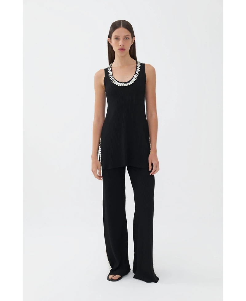 Nocturne Women's Mother of Pearl Beaded Knit Pants