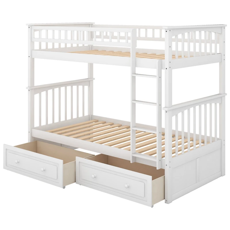 Streamdale Twin Over Twin Bunk Bed With Drawers, Convertible Beds