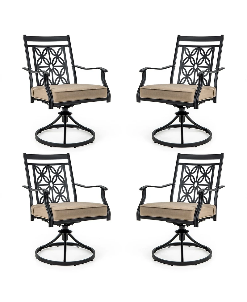Slickblue 2 Pieces Patio Swivel Chairs with Blossom Pattern Backrest and Cushions-Black