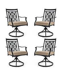 Slickblue 2 Pieces Patio Swivel Chairs with Blossom Pattern Backrest and Cushions-Black