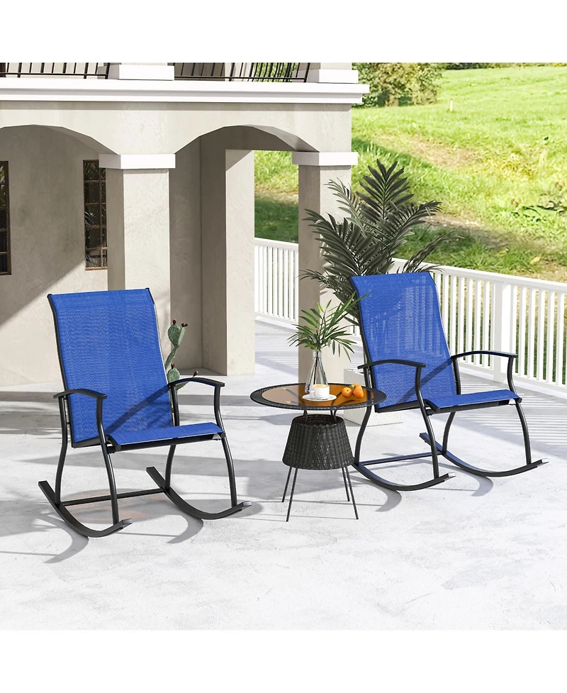 2 Pieces Outdoor Rocking Chairs with Breathable Backrest