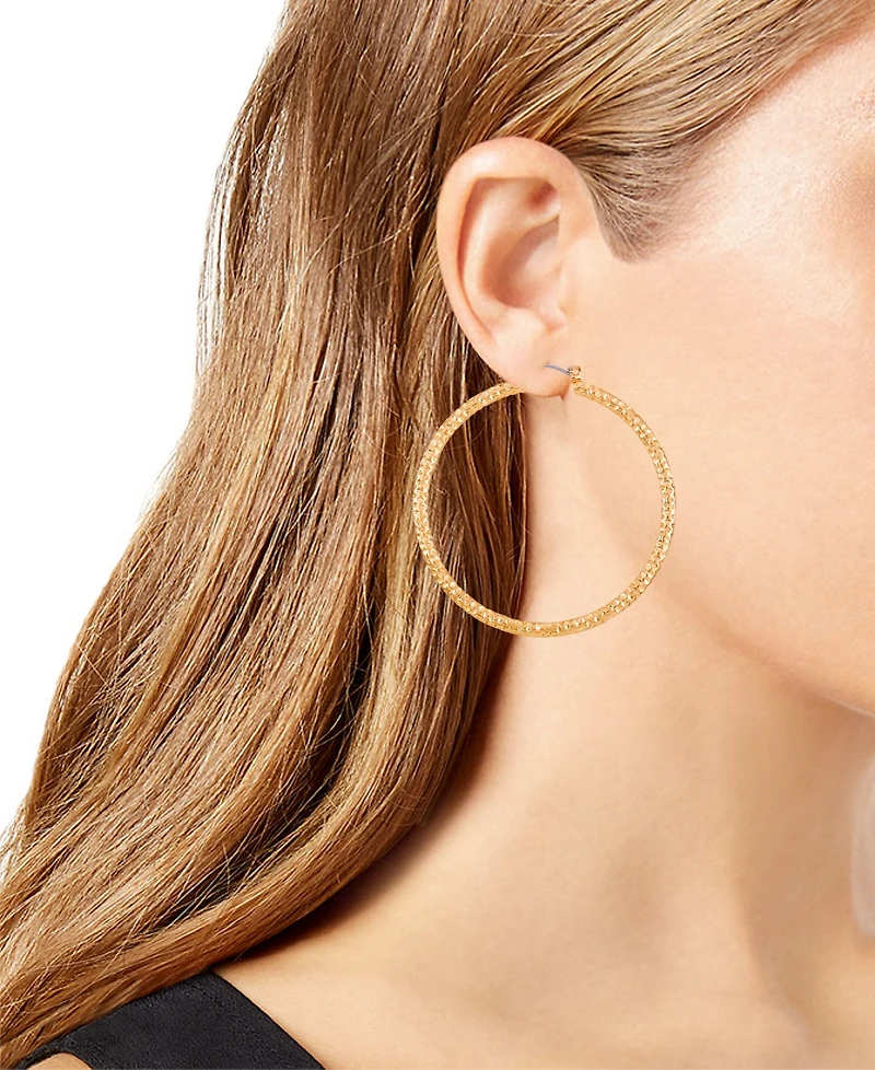 Guess Gold-Tone Large Diamond-Cut Textured Hoop Earrings, 2.12"