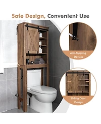 Sugift Wooden Bathroom Storage Cabinet with Sliding Barn Door and 3-level Adjustable Shelves