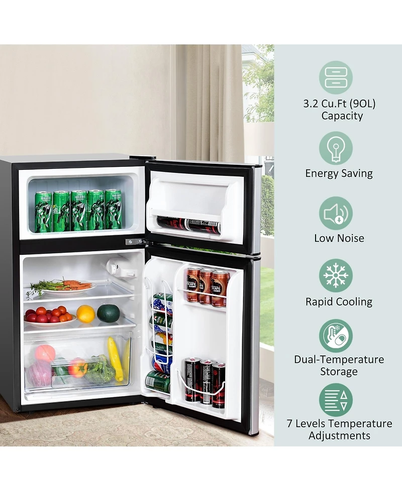 Sugift 3.2 cu ft Compact Stainless Steel Refrigerator