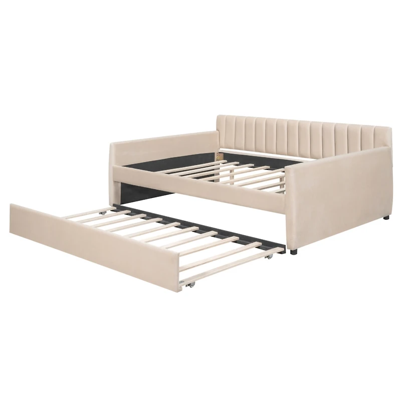 Simplie Fun Full Size Upholstered Daybed With Trundle And Wood Slat Support