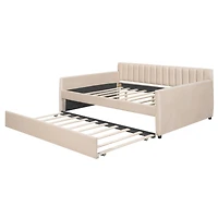 Simplie Fun Full Size Upholstered Daybed With Trundle And Wood Slat Support