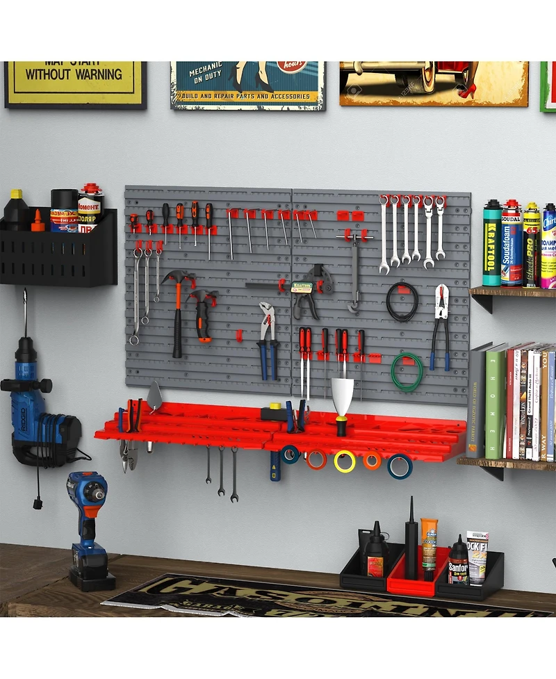 Durhand 54 Piece Pegboard and Shelf Tool Organizer Wall Mounted Garage Storage