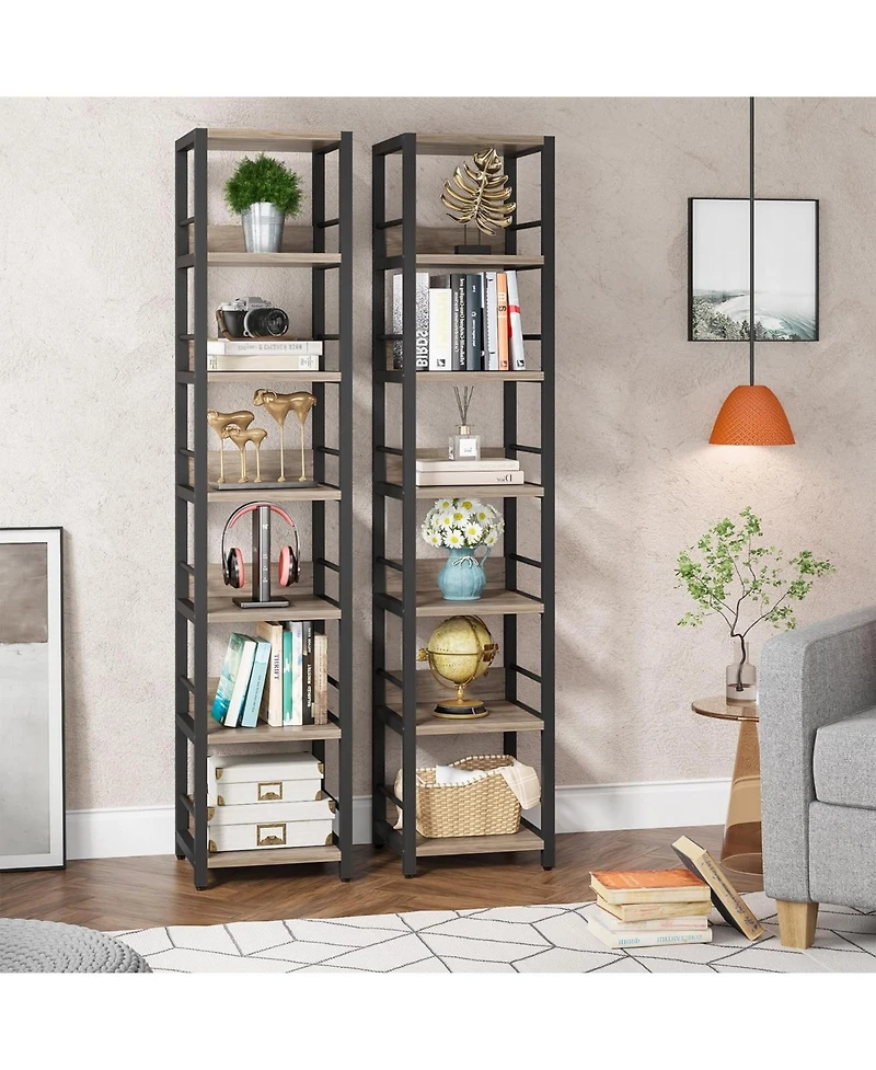 Tribesigns 6-Tier Corner Shelf Set of 2, 75 Inch Tall Narrow Bookshelf Storage Rack, Etagere Shelves Display Stand for Small Spaces, Rustic Open Bookc