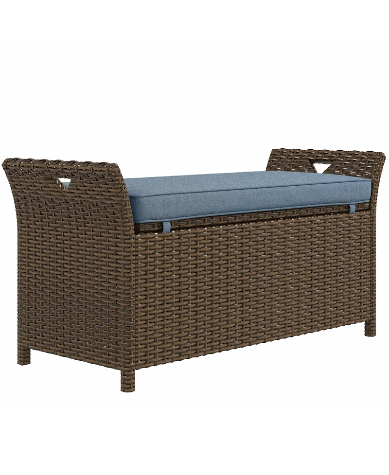 Outsunny 29 Gallon Outdoor Patio Wicker Storage Bench w/ Cushion Dark