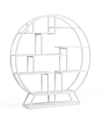 Tribesigns Bookshelf, Round Bookshelves Etagere Bookcase, 63 Inch Industrial Wood Book Shelf with Staggered Shelves, Rustic Open Shelving Organizer Ra