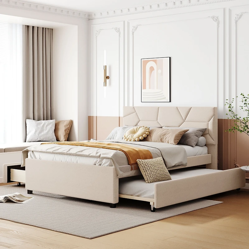 Streamdale Platform Bed with Brick Headboard and Twin Trundle