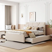 Streamdale Platform Bed with Brick Headboard and Twin Trundle