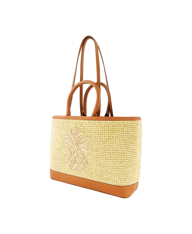Tommy Bahama Leather Trim Raffia Tote with pouch