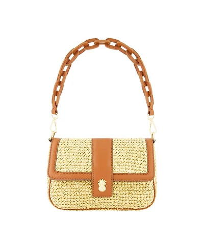 Raffia Flap Bag with Double Leather Strap