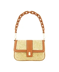Raffia Flap Bag with Double Leather Strap