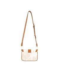 Leather Trim Floral Crossbody Flap
