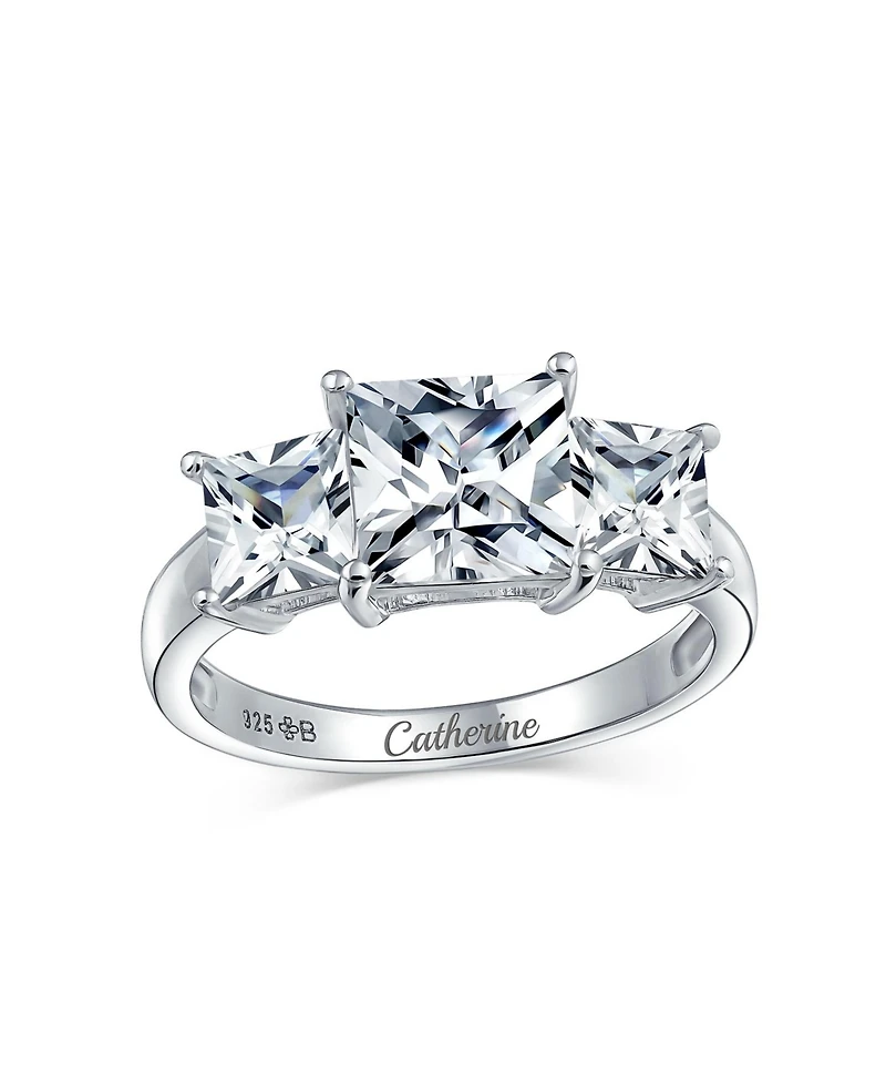 Bling Jewelry 3CTW Square Cz Ring Cubic Zirconia Past Present Future Three Stone Promise Sterling Silver
