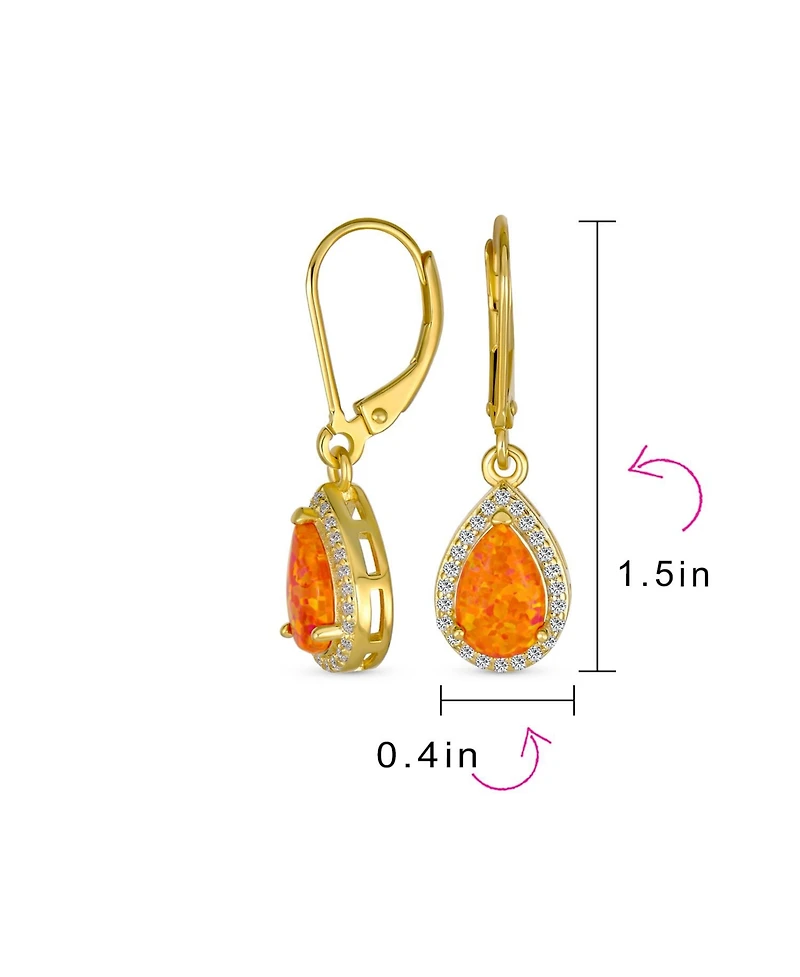 Bling Jewelry Antique Style Cubic Zirconia Accent Pave Halo Cz Solitaire Teardrop Created Opal Drop Earrings Lever Back Yellow Gold Plated .925 Sterli