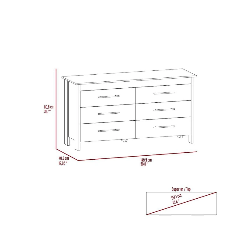 Fm Furniture Luxor 6 Drawer Double Dresser