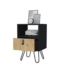Fm Furniture Kimball Nightstand, Ample Storage Design with Hairpin Legs, Drawer an Open Shelf