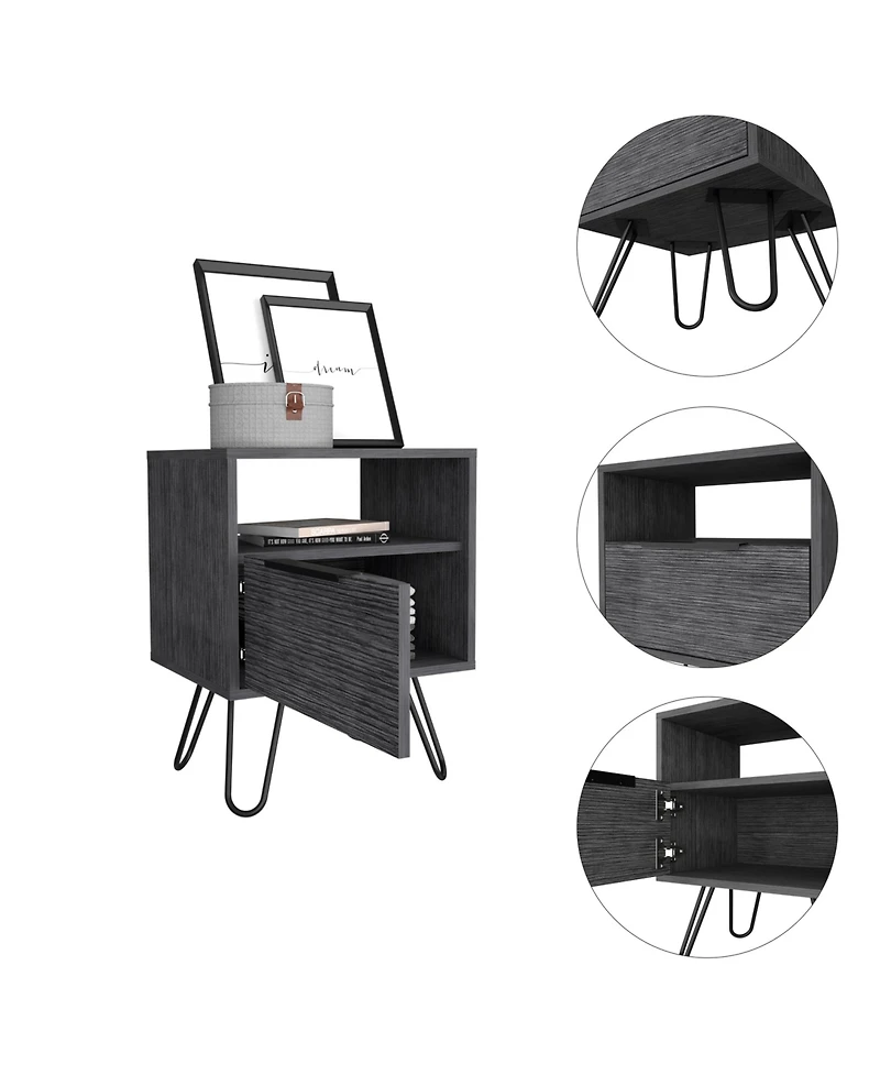 Fm Furniture Vienna Nightstand, Shelves, Hairpin Legs