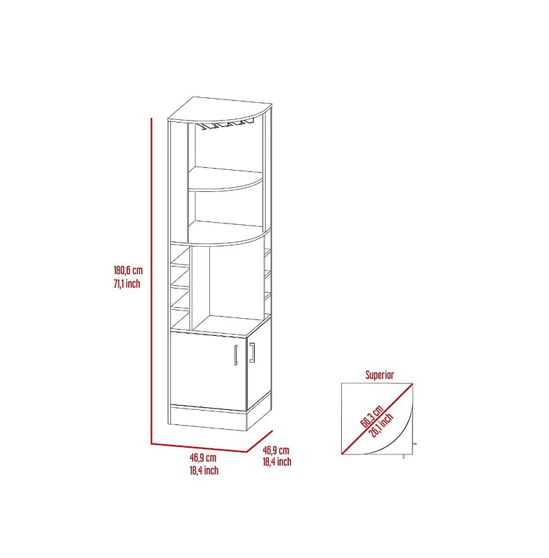 Fm Furniture Seattle Bar Cabinet, Eight Bottle Cubbies, Two Large Open Shelves