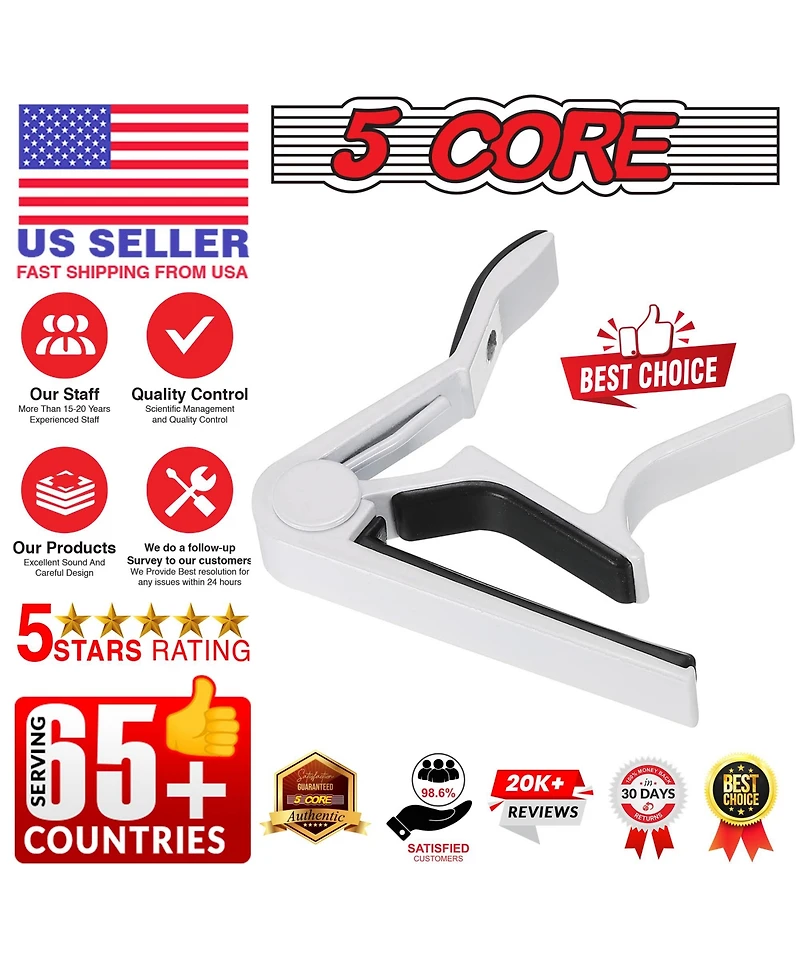 5Core Capo Acoustic Electric Guitar 6 String Kapo Clip For Banjo Mandolin Ukulele - Capo Wh 1Pc