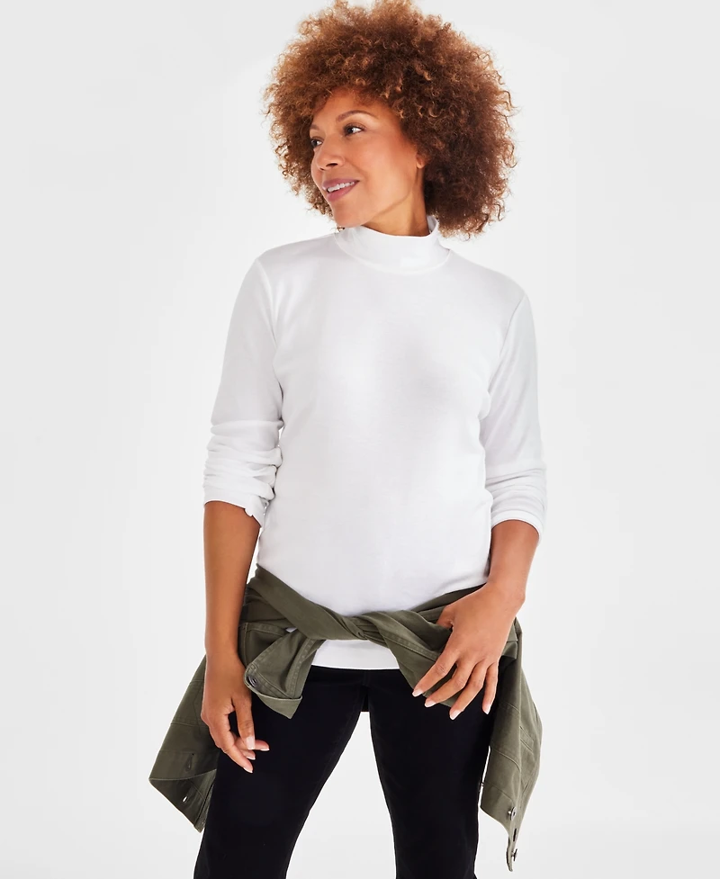 Style & Co Petite Mock-Neck Cotton Long-Sleeve T-Shirt, Created for Macy's
