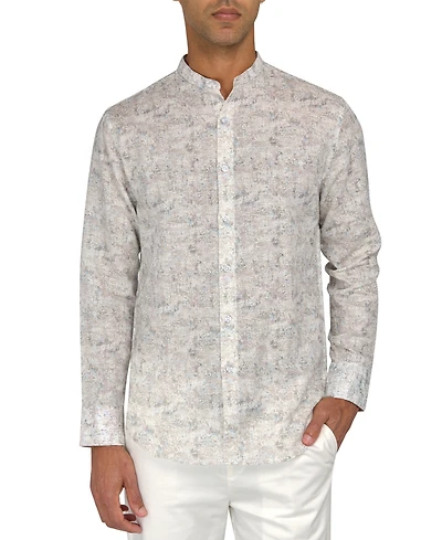 Brooklyn Brigade Men's Moisture-Wicking Abstract leaf-Print Button-Down Mandarin Shirt