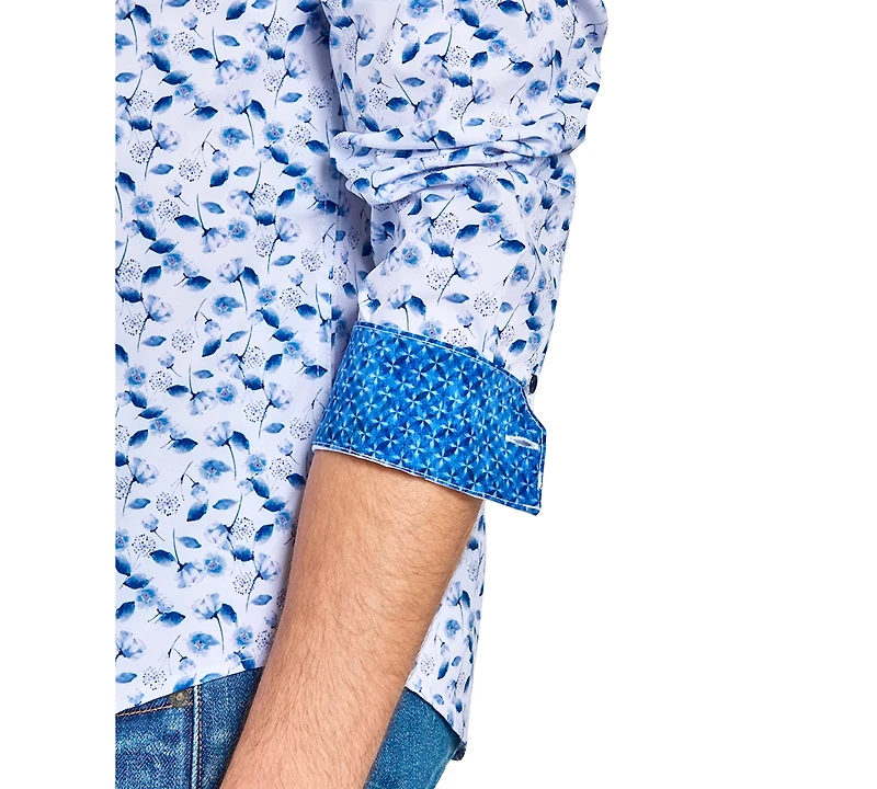 Brooklyn Brigade Men's Non-Iron Performance Stretch Moisture-Wicking Floral Button-Down Shirt