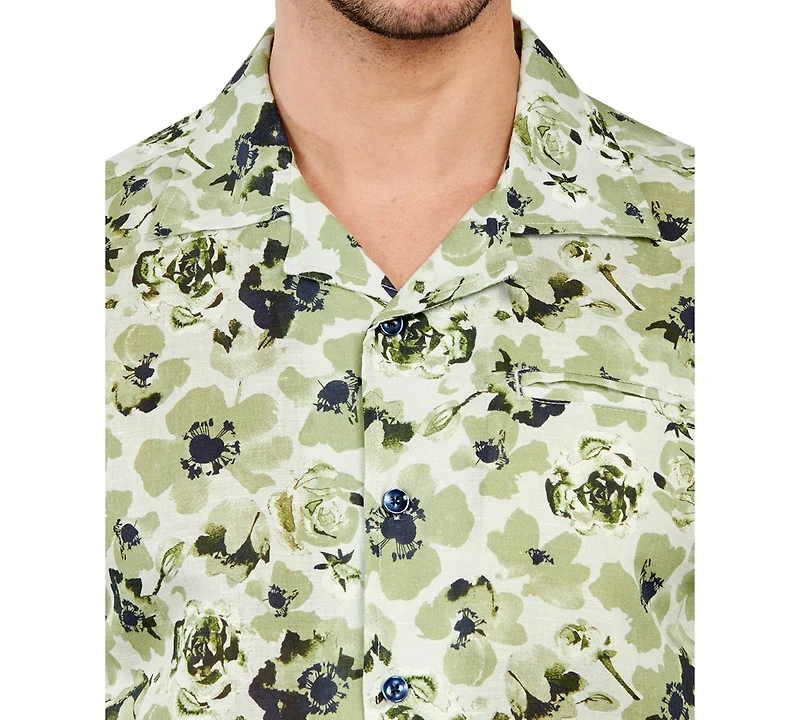 Brooklyn Brigade Men's Arlington Slim-Fit Stretch Rose-Print Button-Down Camp Shirt