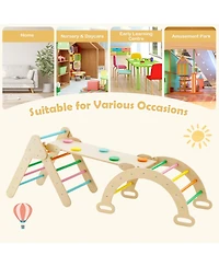 Costway 3-in-1 Kids Climber Set Toddler Wooden Play Arch with Sliding and Climbing Ramp