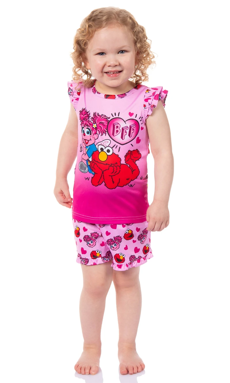 Sesame Street Toddler Girls Bff Elmo Abby Cadabby Cap Sleeve Pajama 2-Piece Set