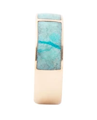 Barse Inlay Genuine Turquoise Golden Bronze Rectangle Ring