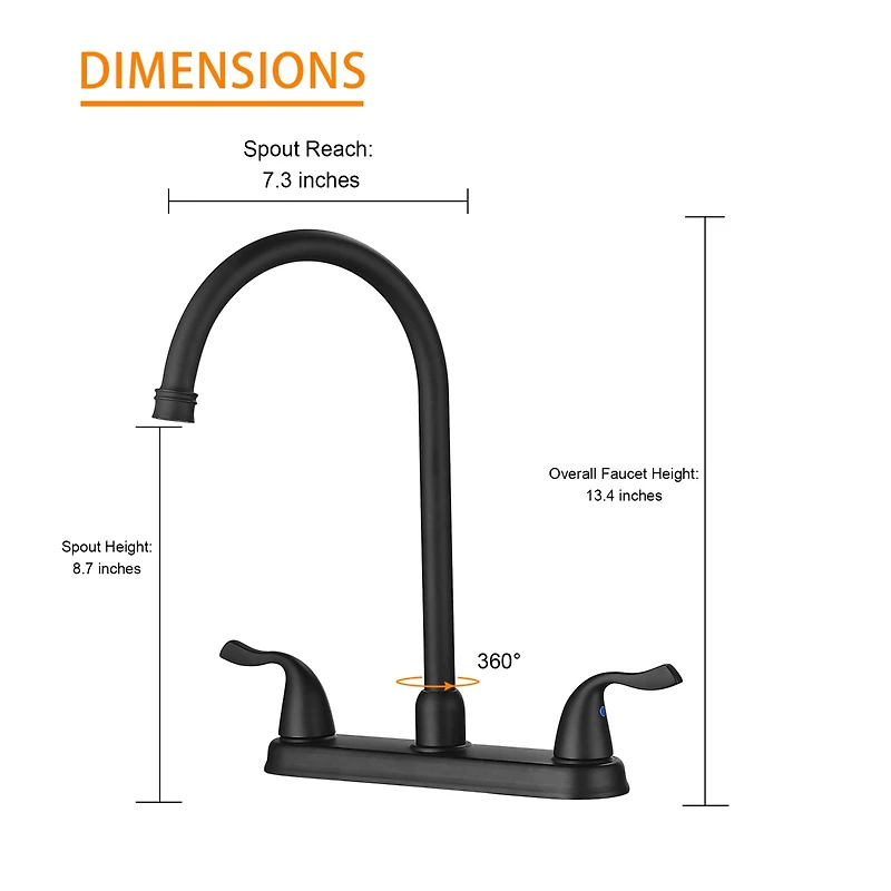 Kitchen Sink Faucet With 2 Handles, 3-Hole Installation, Matte