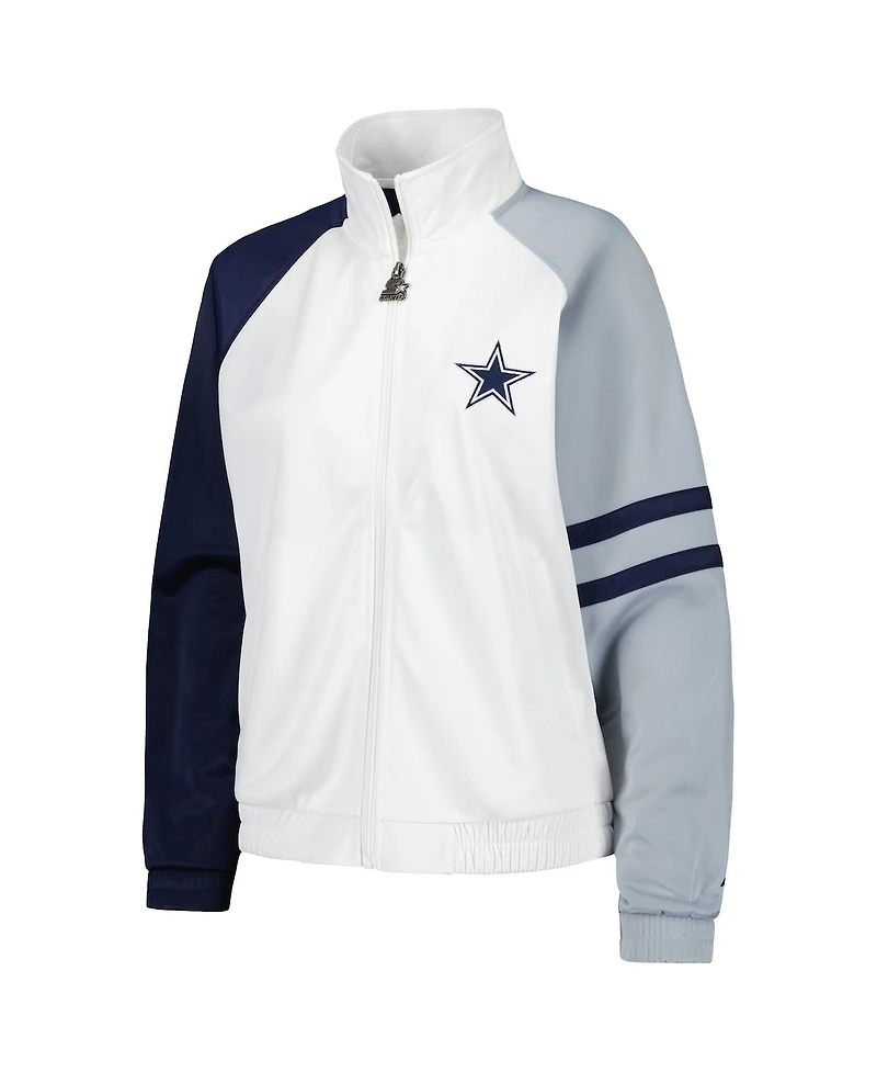 Starter Women's White Dallas Cowboys Curve Ball Raglan Full-Zip Track Jacket