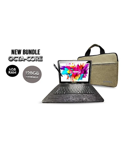 Linsay New 10.1" Tablet Octa Core 128GB Newest Android 14 Premium Bundle with Deluxe Black Leather Keyboard Case Briefcase and Pen Stylus
