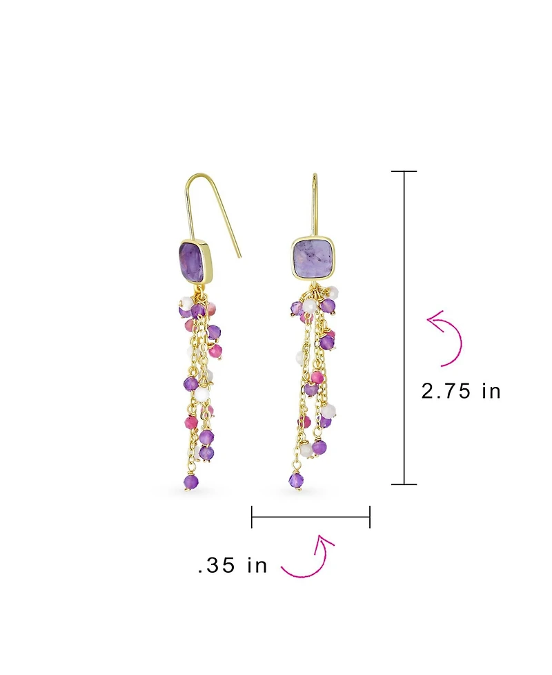 Bling Jewelry Waterfall Tassel Natural Stones Mixed Cluster Bead Accent Dangle Earrings Gold Plated Fish Hook