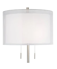 Possini Euro Design Roxie Modern Floor Lamp Standing 65 1/2" Tall Brushed Nickel Sheer Linen Double Drum Shade for Living Room Bedroom Office Hou