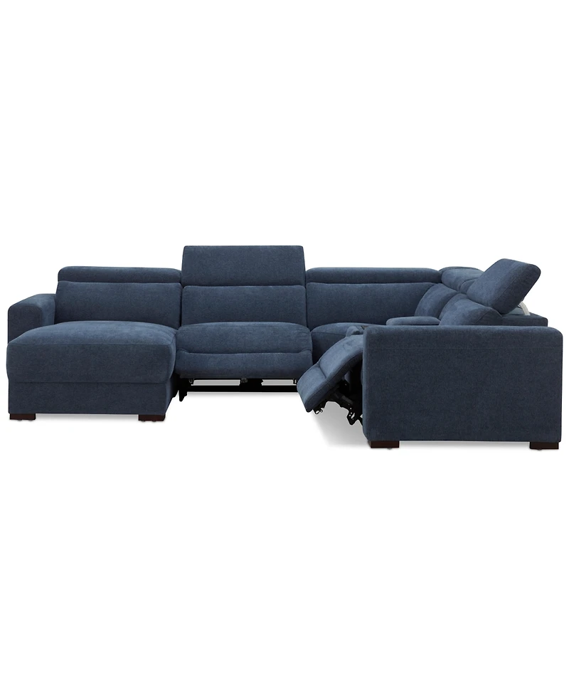Nevio -Pc. Fabric Power Headrest Sectional and Chaise with 2 Motion Chairs
