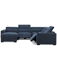 Nevio -Pc. Fabric Power Headrest Sectional and Chaise with 2 Motion Chairs