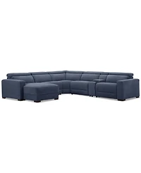 Nevio 6-Pc. Fabric Power Headrest Sectional with Chaise & Console and 1 Motion Chair