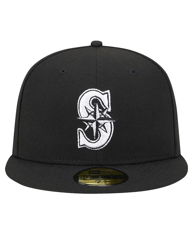 New Era Men's Black Seattle Mariners Logo 59FIFTY Fitted Hat