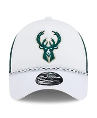 New Era Men's White/Hunter Green Milwaukee Bucks Court Sport Foam A-Frame 9FORTY Adjustable Trucker Hat
