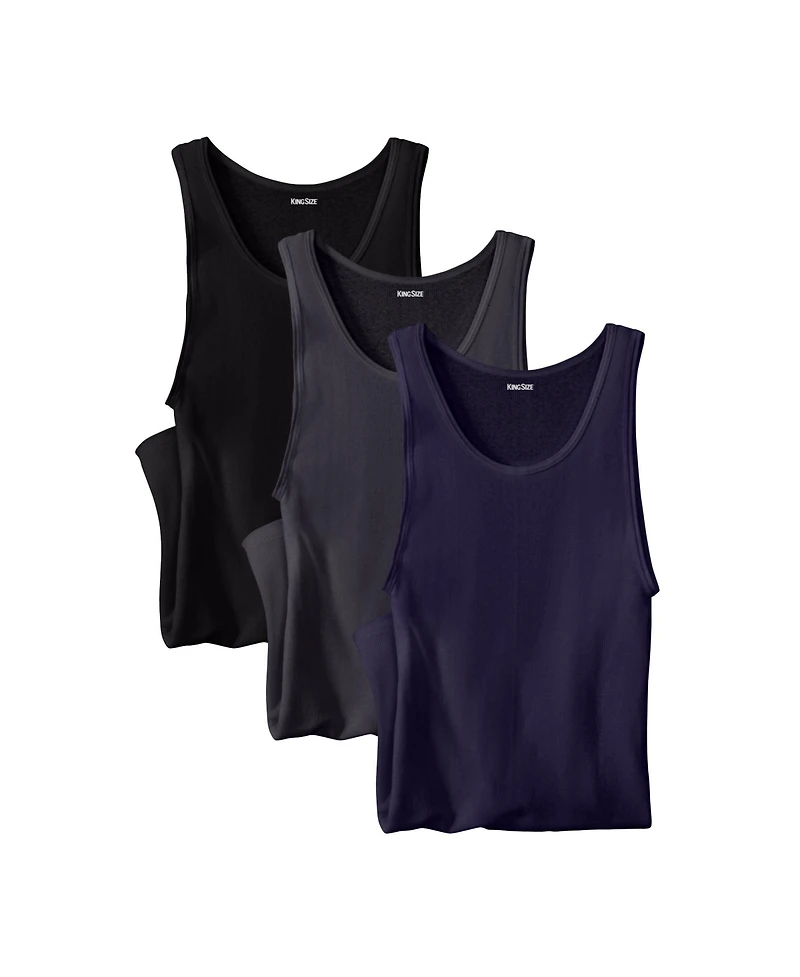 KingSize Men's Ribbed Cotton Tank Undershirt 3-Pack