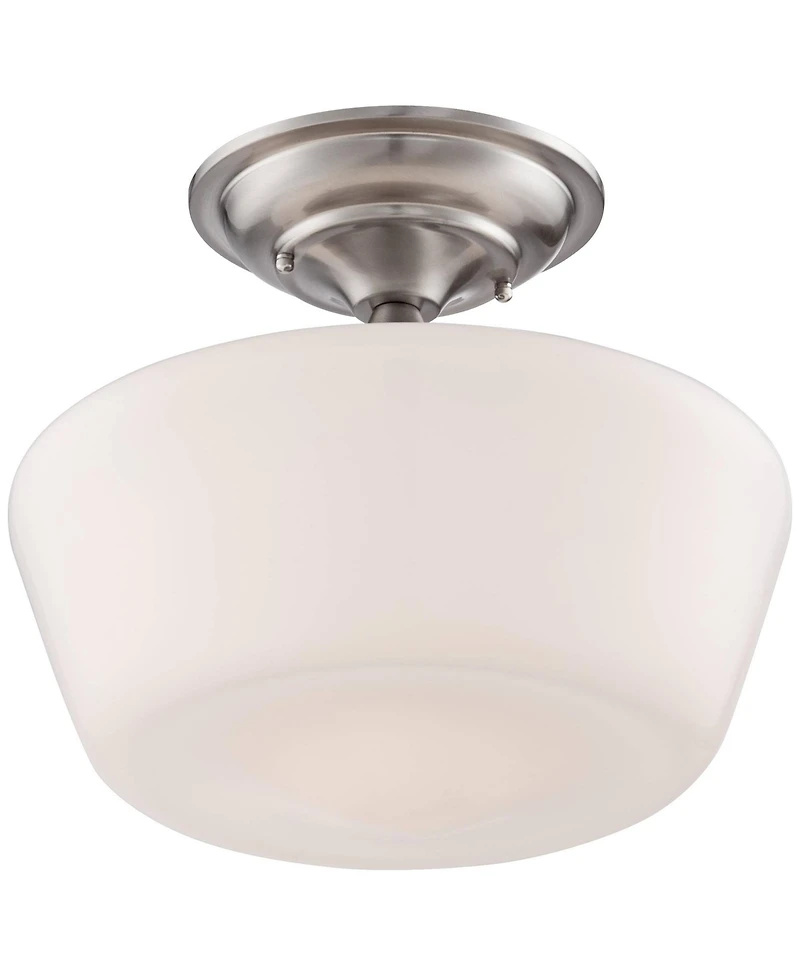 Regency Hill Floating Rustic Farmhouse Ceiling Light Semi Flush-Mount Fixture 12" Wide Brushed Nickel Opal White Glass Shade for Bedroom Kitchen Livin