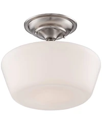 Regency Hill Floating Rustic Farmhouse Ceiling Light Semi Flush-Mount Fixture 12" Wide Brushed Nickel Opal White Glass Shade for Bedroom Kitchen Livin