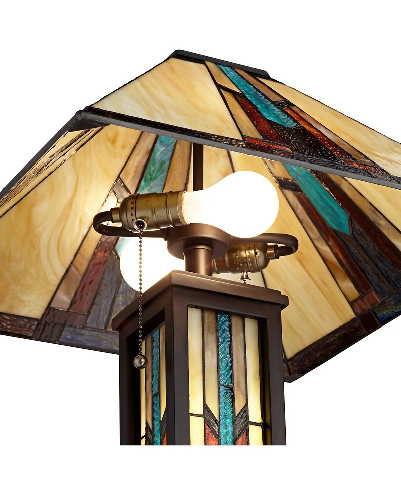 Robert Louis Tiffany Ranier Rustic Mission Floor Lamp 59 1/2" Tall Bronze with Led Nightlight Stained Art Glass Shade for Living Room Bedroom Off