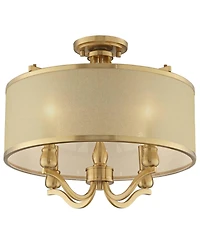 Possini Euro Design Nor Vintage-like Ceiling Light Semi Flush-Mount Fixture 18" Wide Warm Antique Brass 4-Light Soft Gold Organza Drum Shade for Bedro