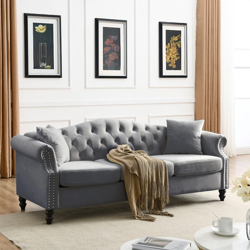 Streamdale Furniture 3-seater + 3-seater Combination sofa.Grey Velvet W834S00064